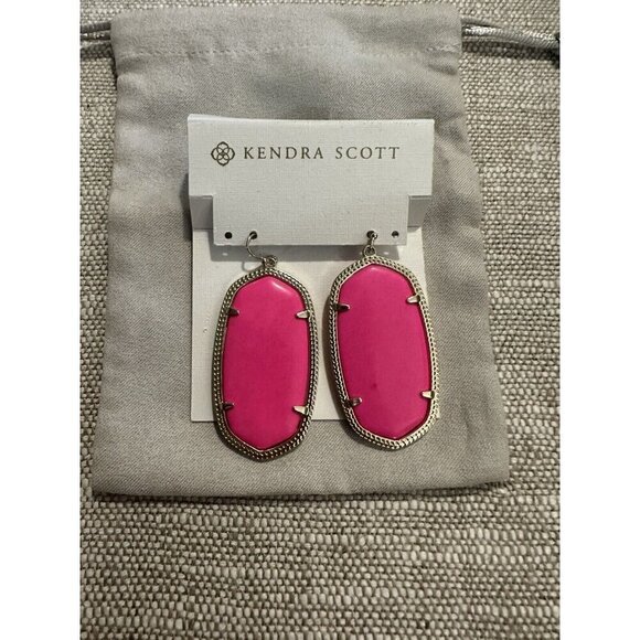 Kendra Scott Danielle Drop Earrings Large Signature Dangle Neon Pink In Gold
